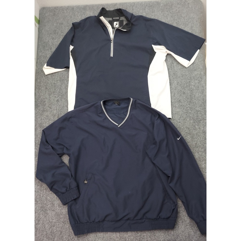 Lot 2 FOOT JOY NIKE GOLF Wind Shirt Pullover Mens Large Blue 1/4 Zip Dryjoy